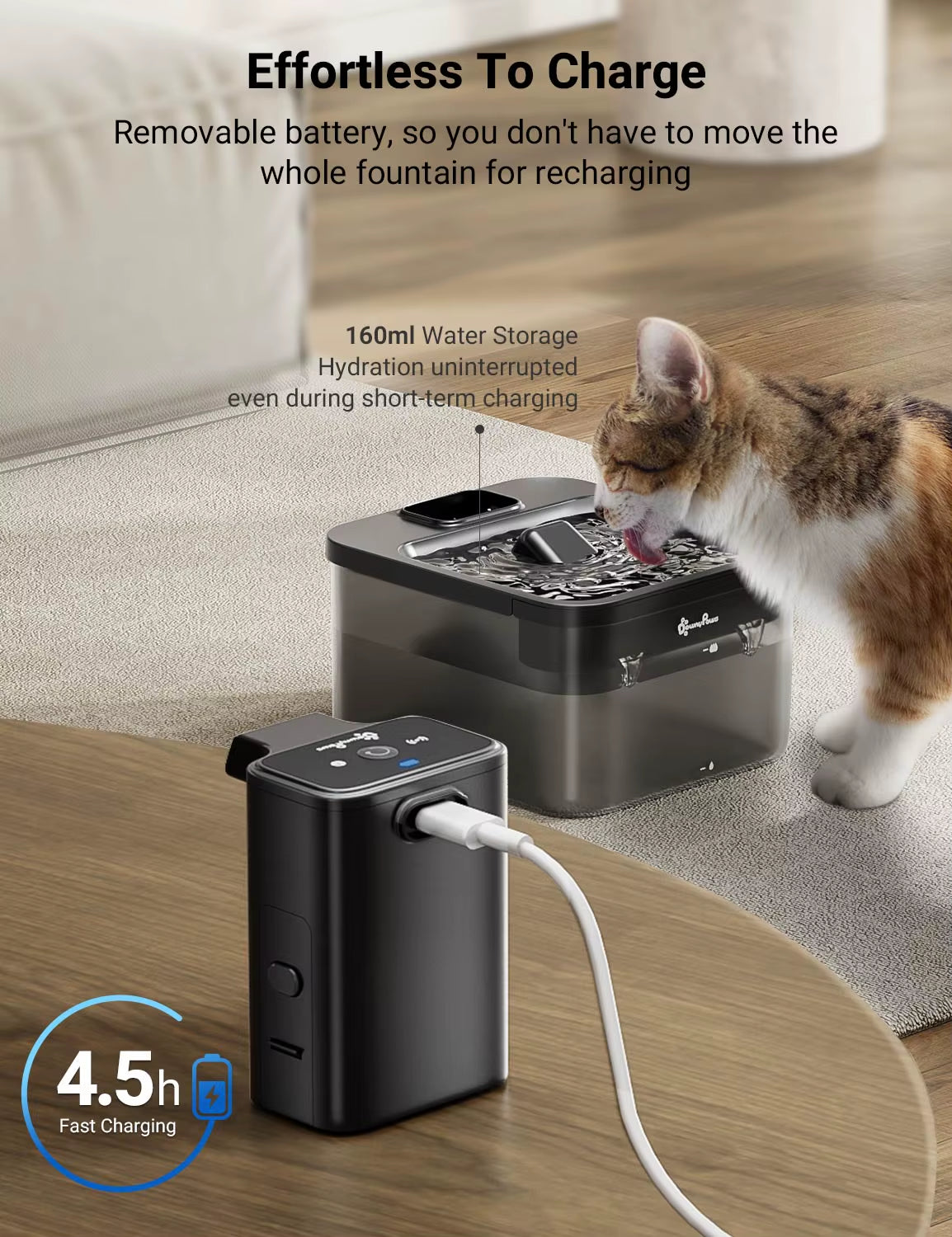 2.5L Wireless Cat Water Fountain Battery Operated Automatic Pet Water Fountain with Motion Sensor Dog Water Dispenser