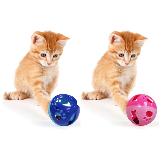 Large Size Cat Ball with Bell Toy for Cats Kittens and Other Animals - Large Size for Extra Fun, Rings as It Moves - Pink