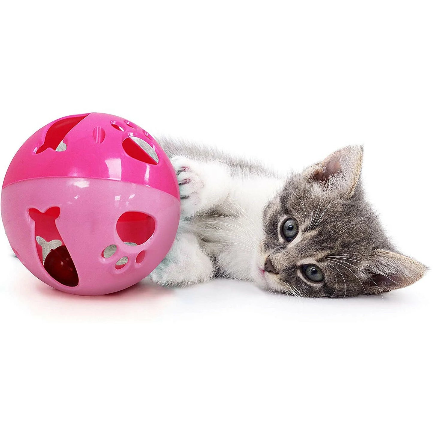 Large Size Cat Ball with Bell Toy for Cats Kittens and Other Animals - Large Size for Extra Fun, Rings as It Moves - Pink