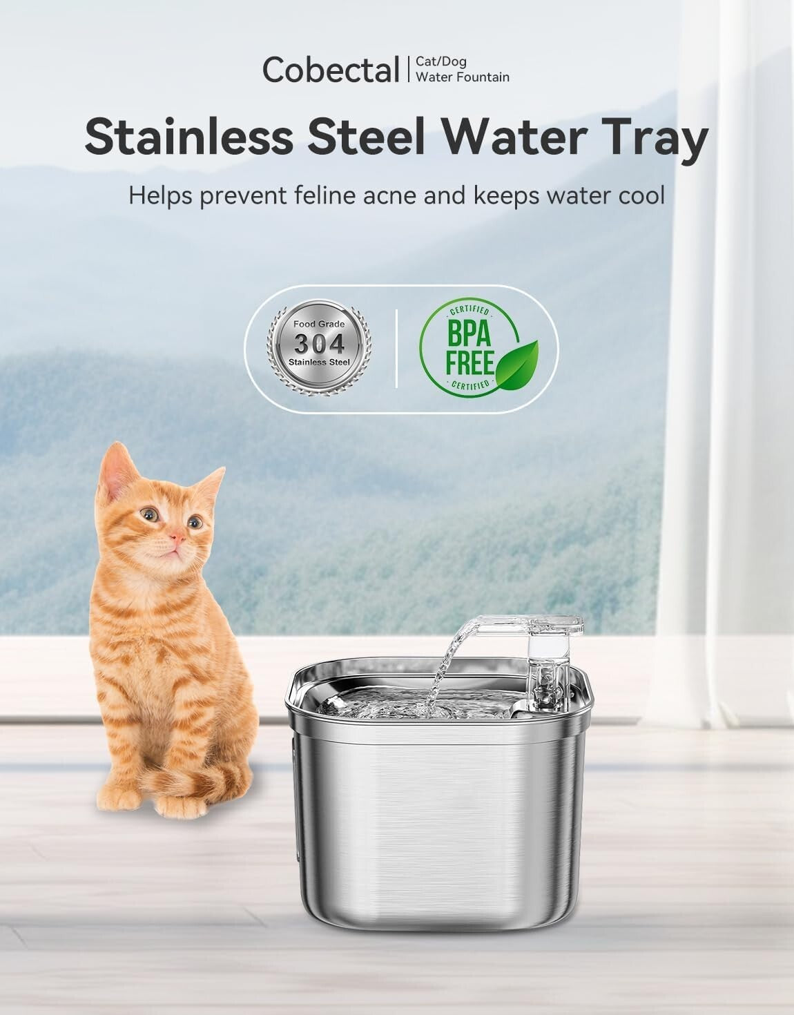 Cat Water Fountain Stainless Steel 74Oz/2.2L Automatic Pet Dog Water Fountain