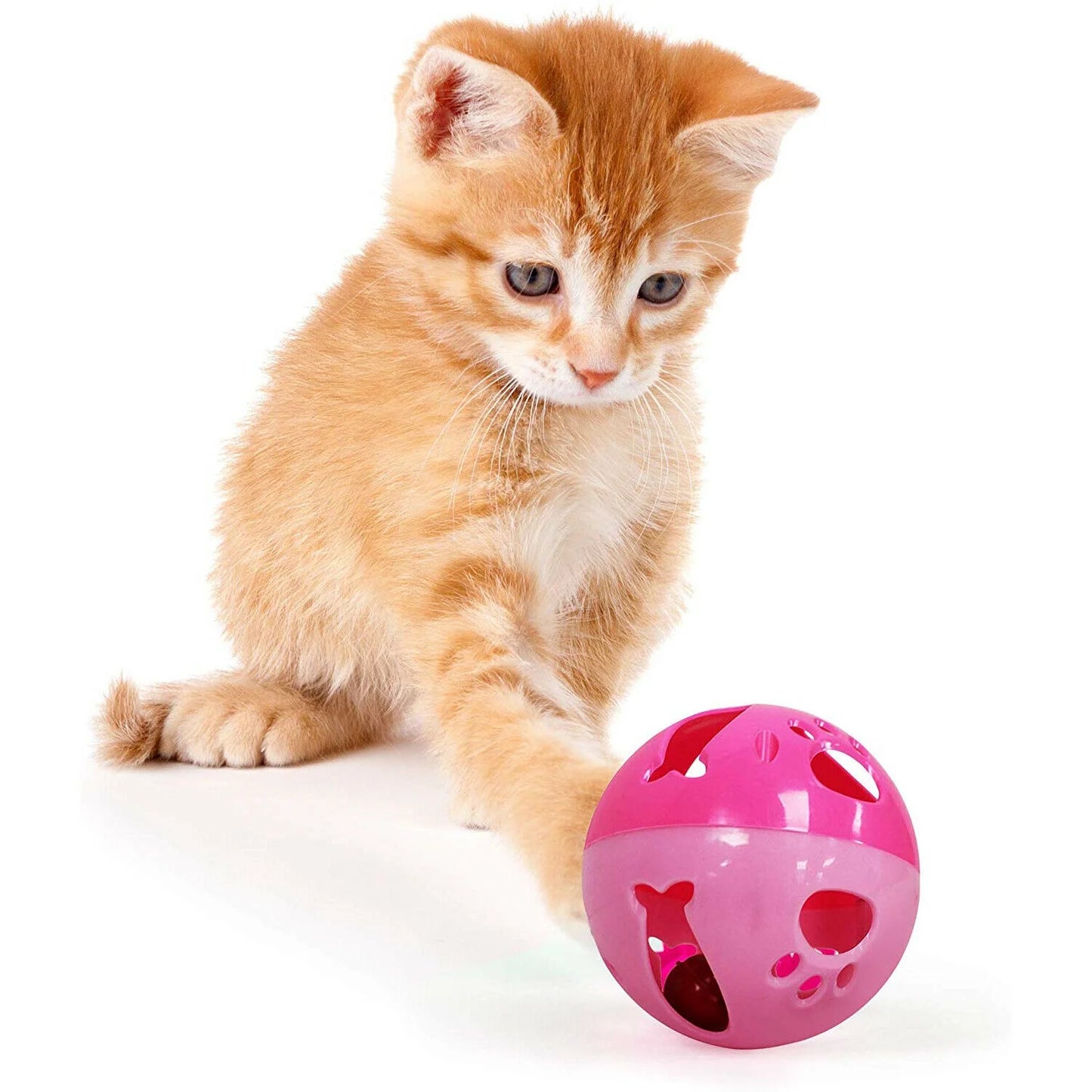 Large Size Cat Ball with Bell Toy for Cats Kittens and Other Animals - Large Size for Extra Fun, Rings as It Moves - Pink